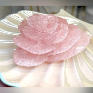 SOLD Genuine Giant Handcarved Rose Quartz 3D ROSE FLOWER Paperweight/Table Decor